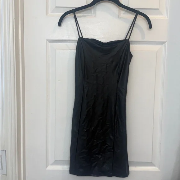 Sexy Black Mini Dress, Sleek & Sultry Faux Leather Mini Dress - Picture 2 of 5
